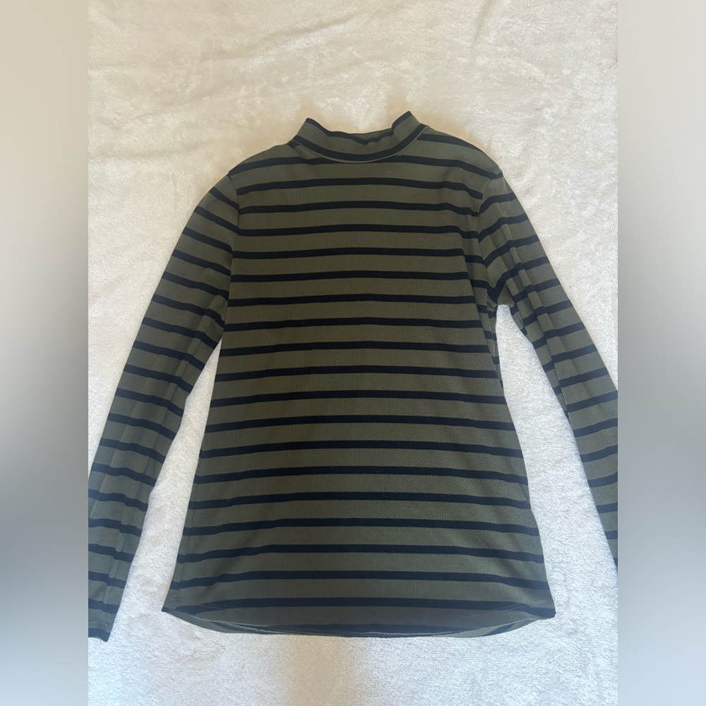green and black striped turtle neck sweater